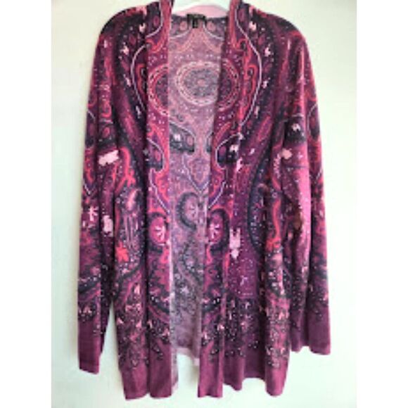 Talbots Women Burgunday Red Tapestry Lambswool Blend Cardigan Sweater size 2X - Picture 3 of 7